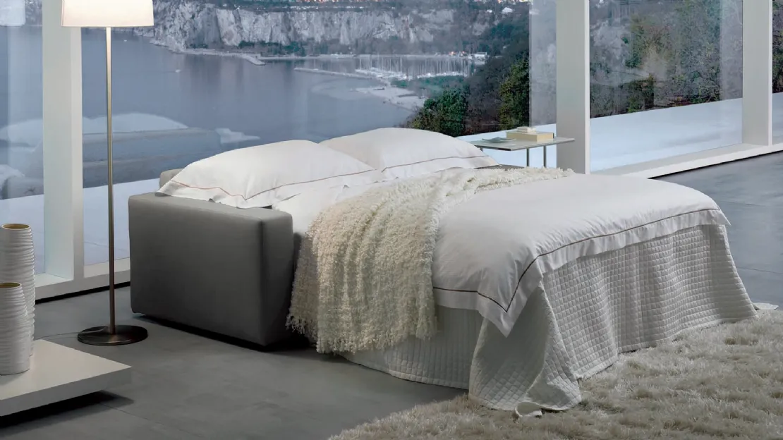 Divano letto due posti lineare in tessuto